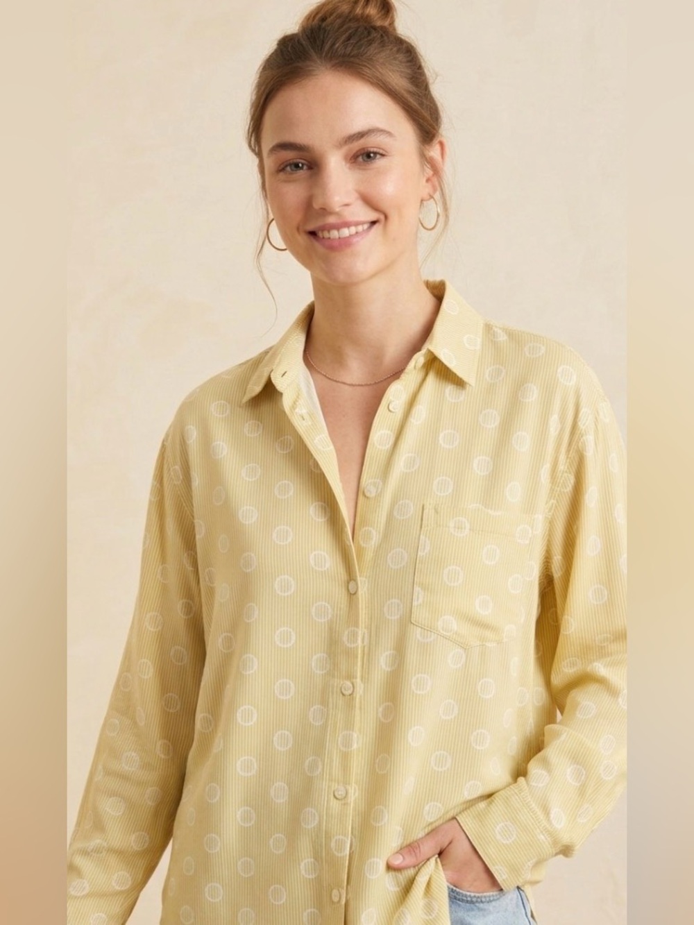 Calvin Klein Light Yellow Polka Dot Button-Down Shirt